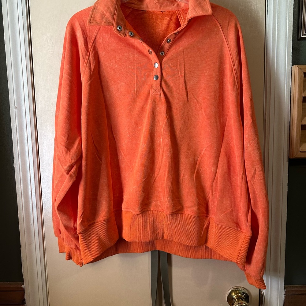 Vibrant Orange Women's Snap Collar Sweatshirt